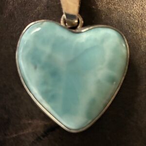 Genuine Large Larimar Heart Pendant Sterling 18” Necklace